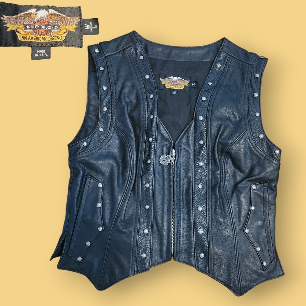Vintage Harley Davidson Border Springer Heritage Leather Vest Women's Large USA